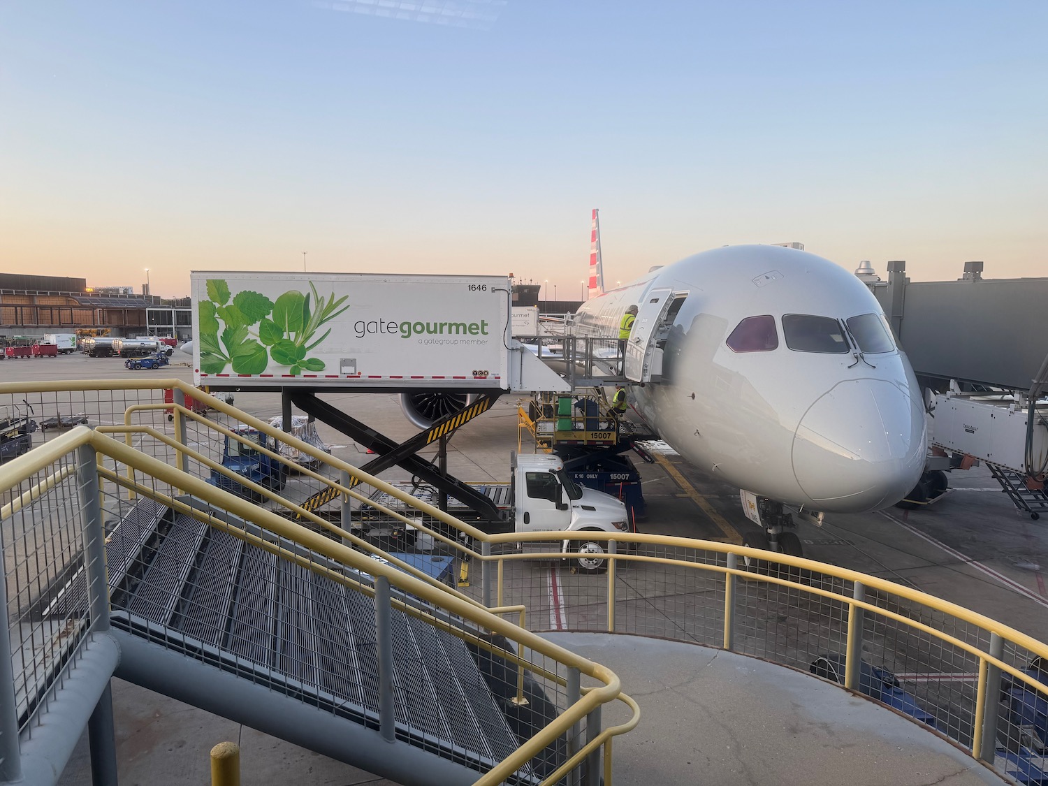 a plane being loaded with food