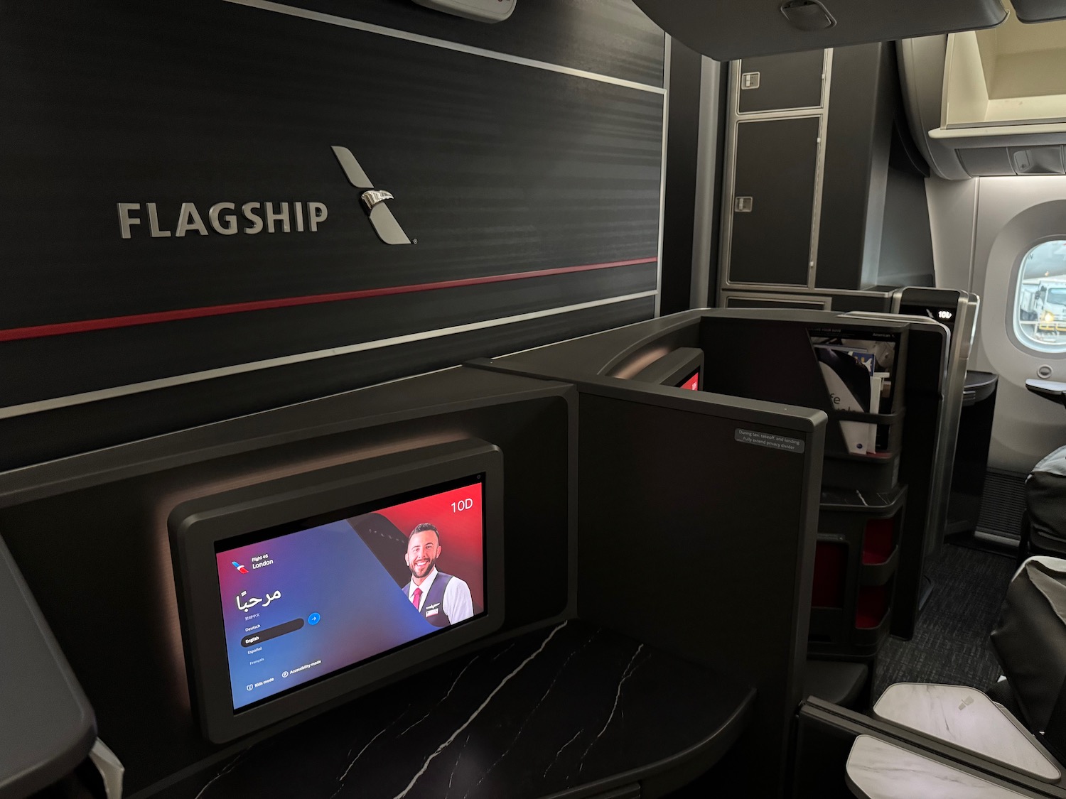 a tv on a chair in an airplane