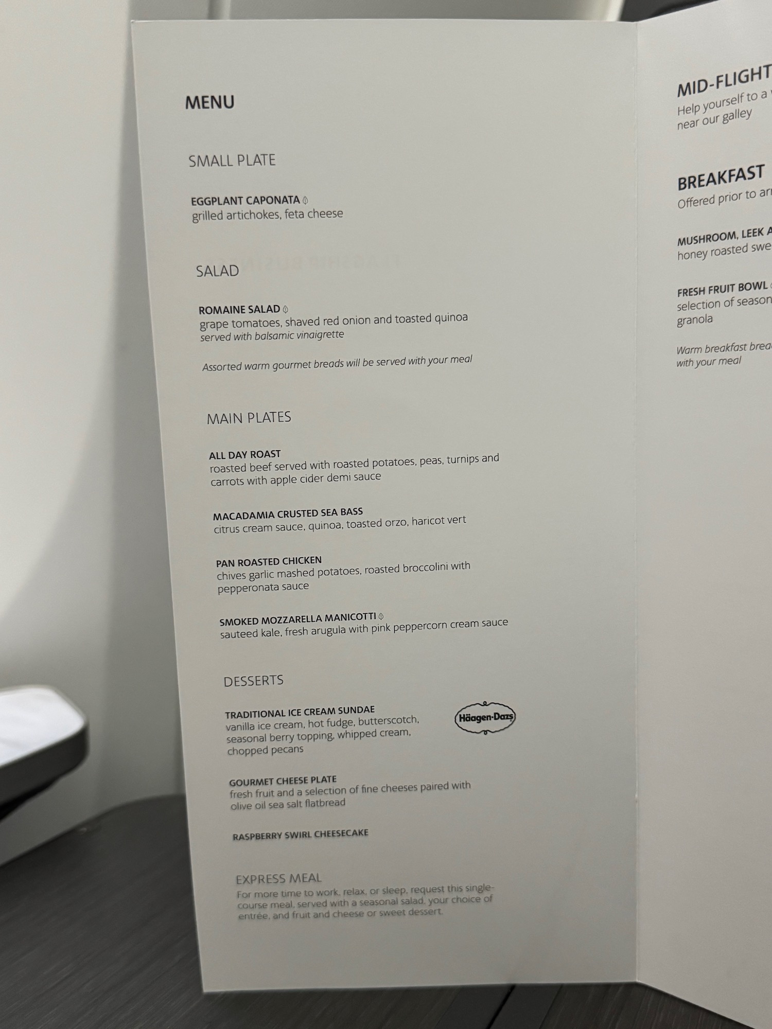 a menu on a wall