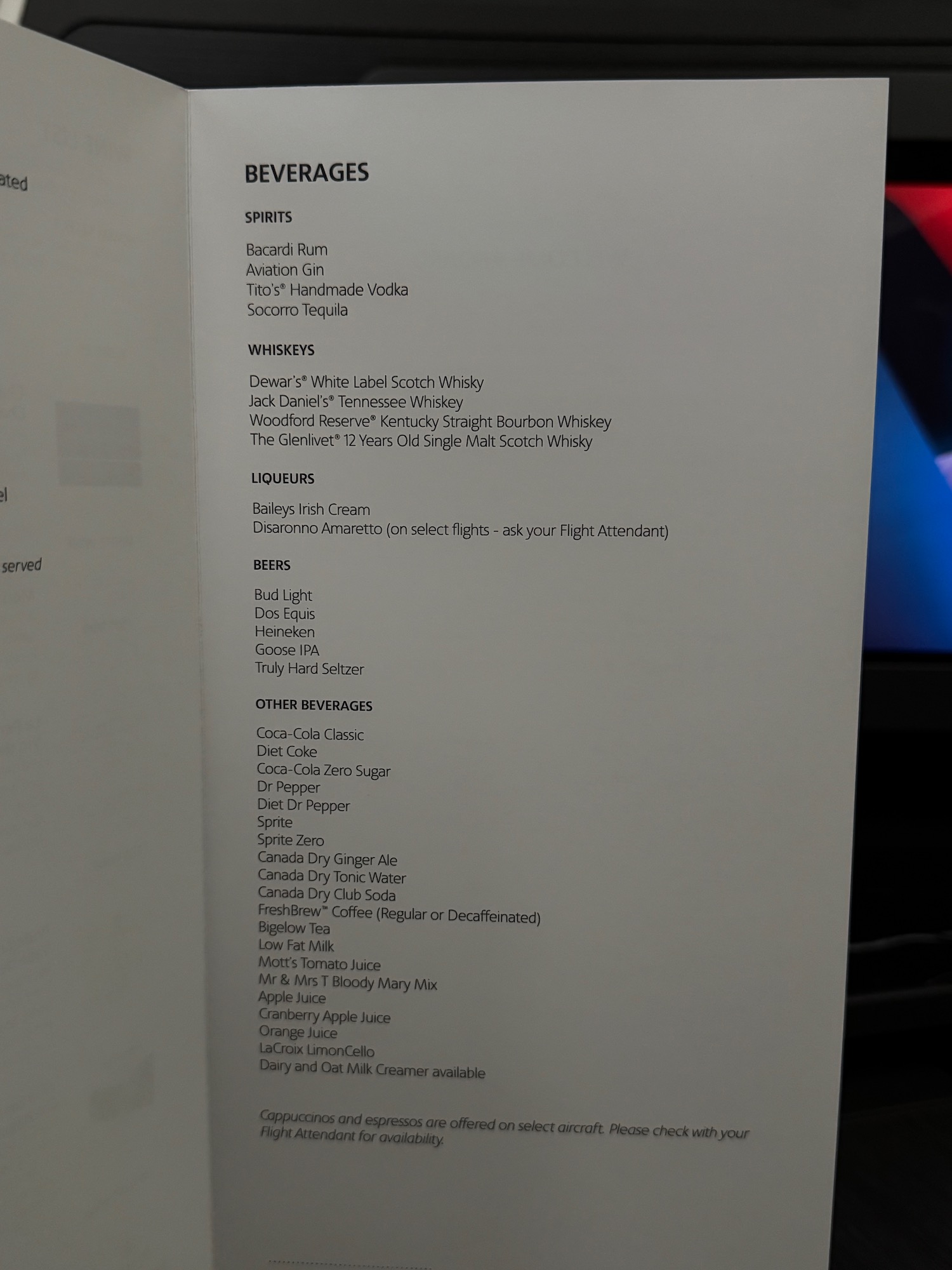 a menu with text on it