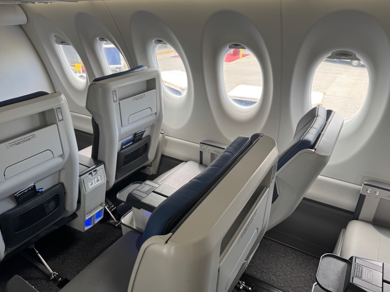 the inside of an airplane with windows