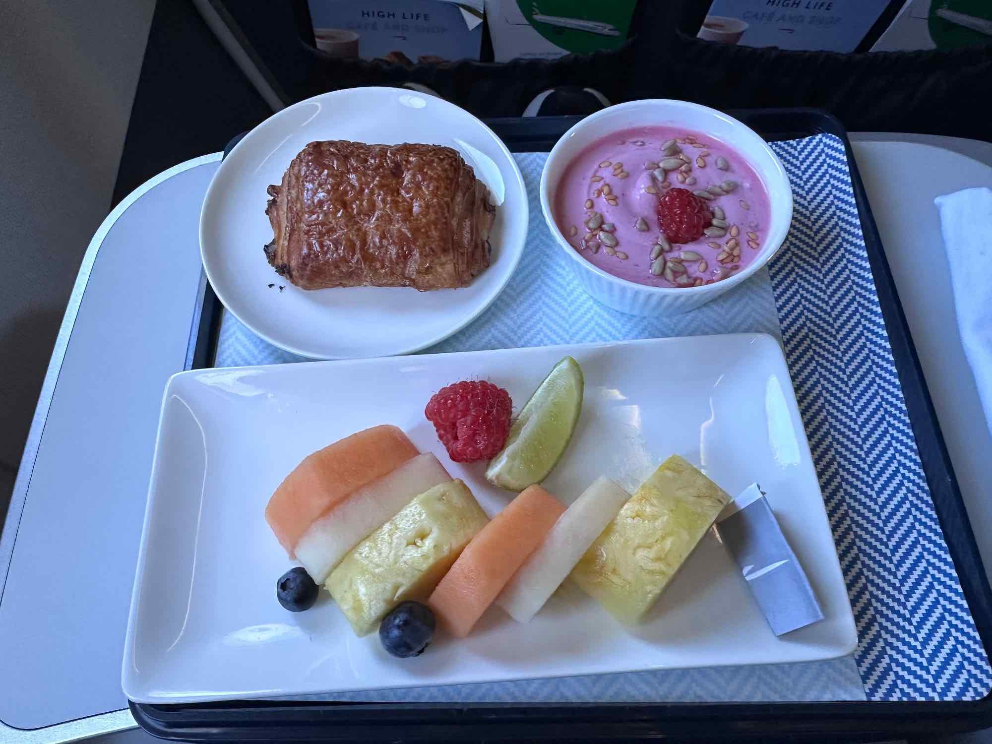 a plate of food on a tray