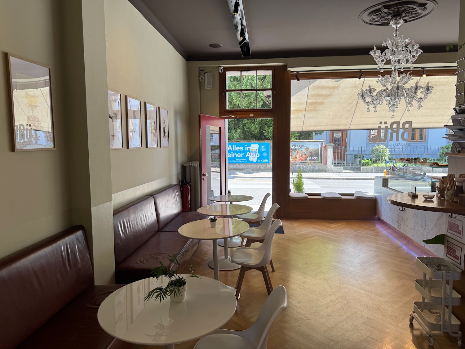 a room with tables and chairs