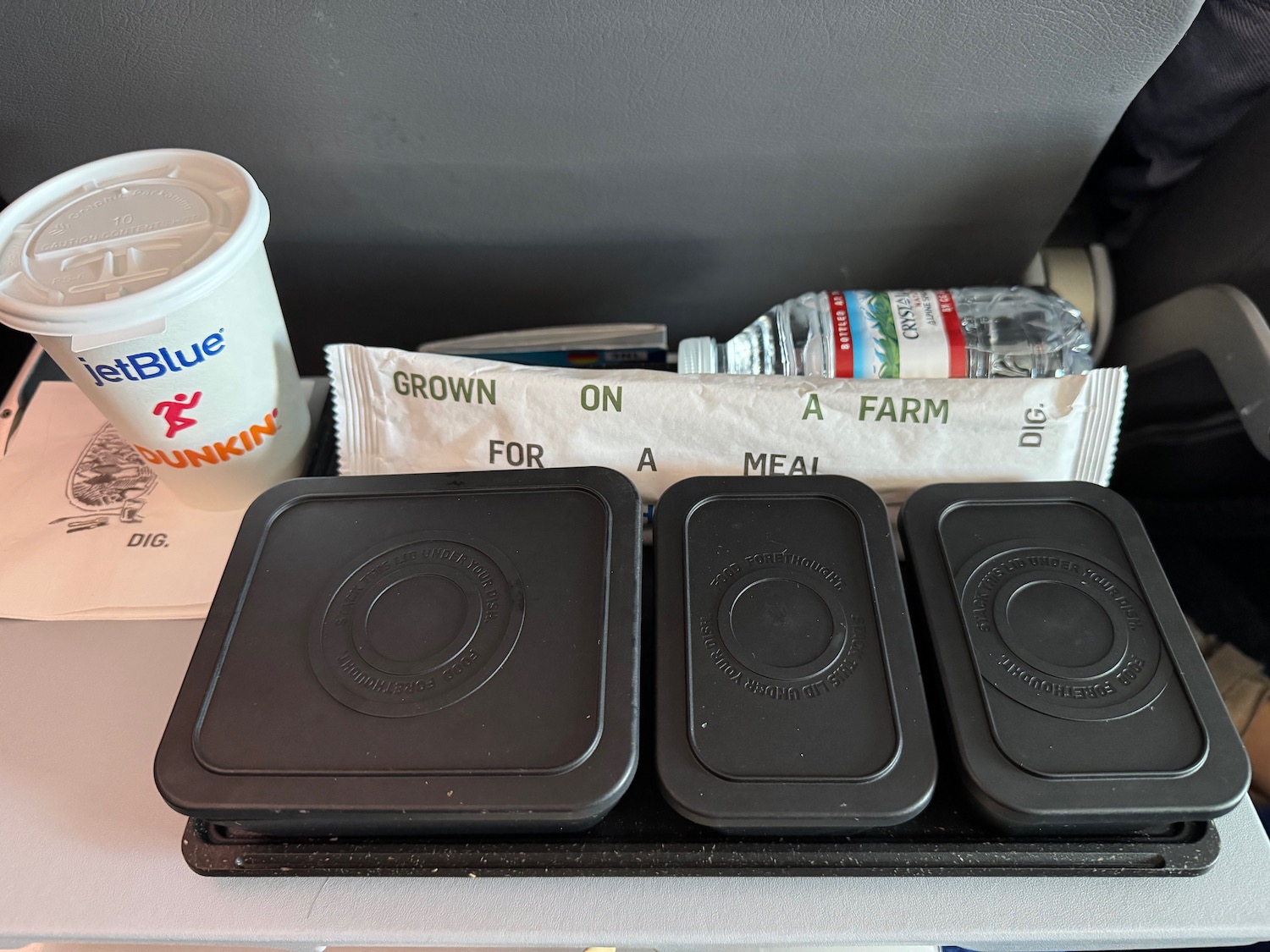 a tray of food and a drink