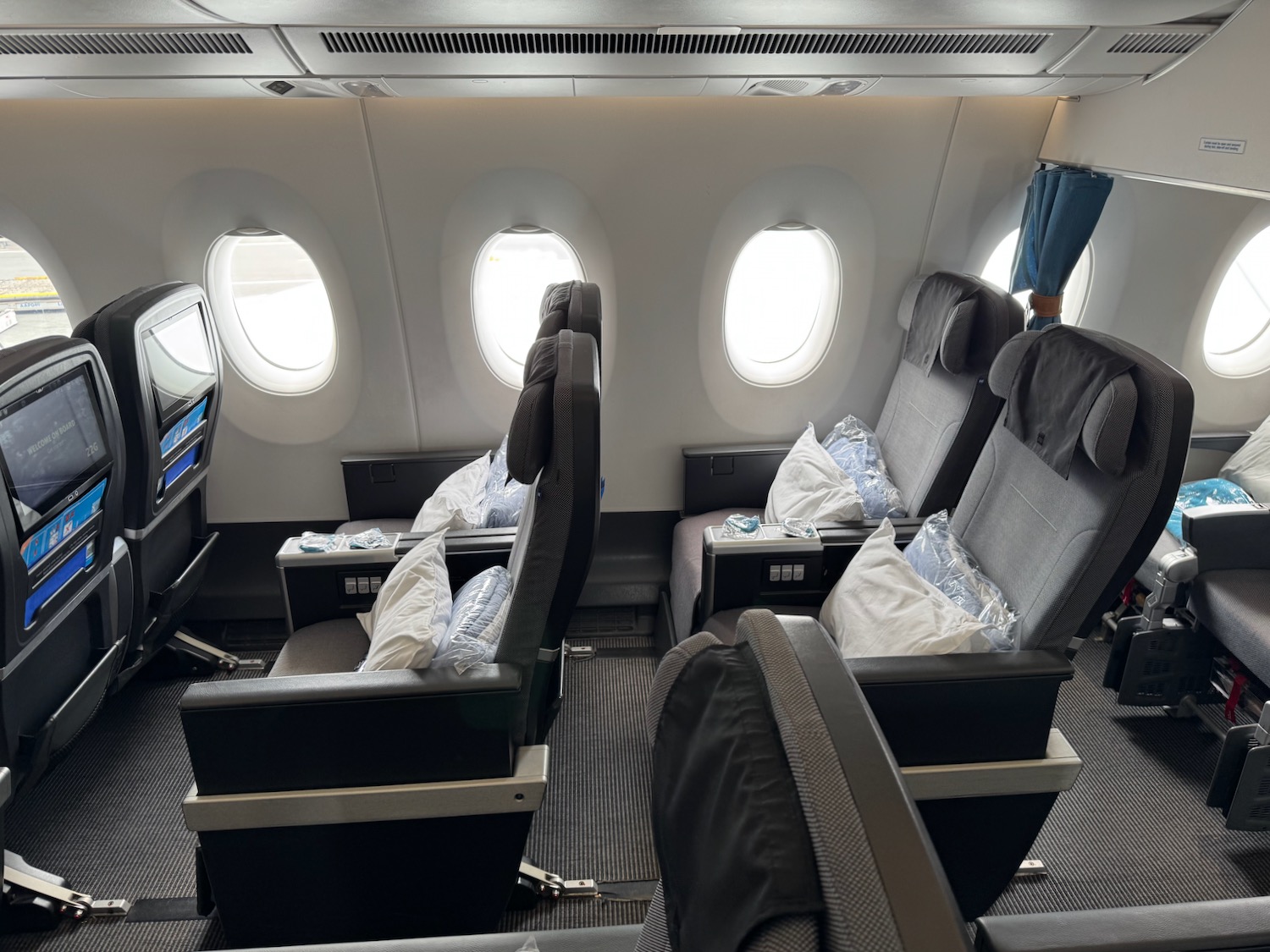 a row of seats in an airplane