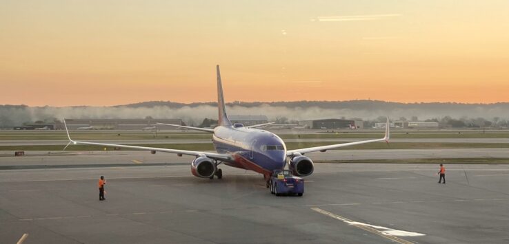 a plane on the runway