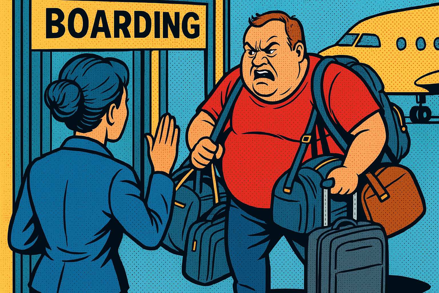 a cartoon of a man with luggage