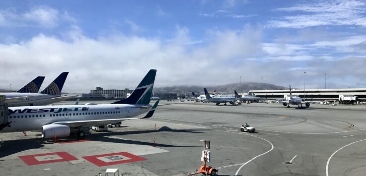 West Jet Boeing 737 at gate in San Francisco