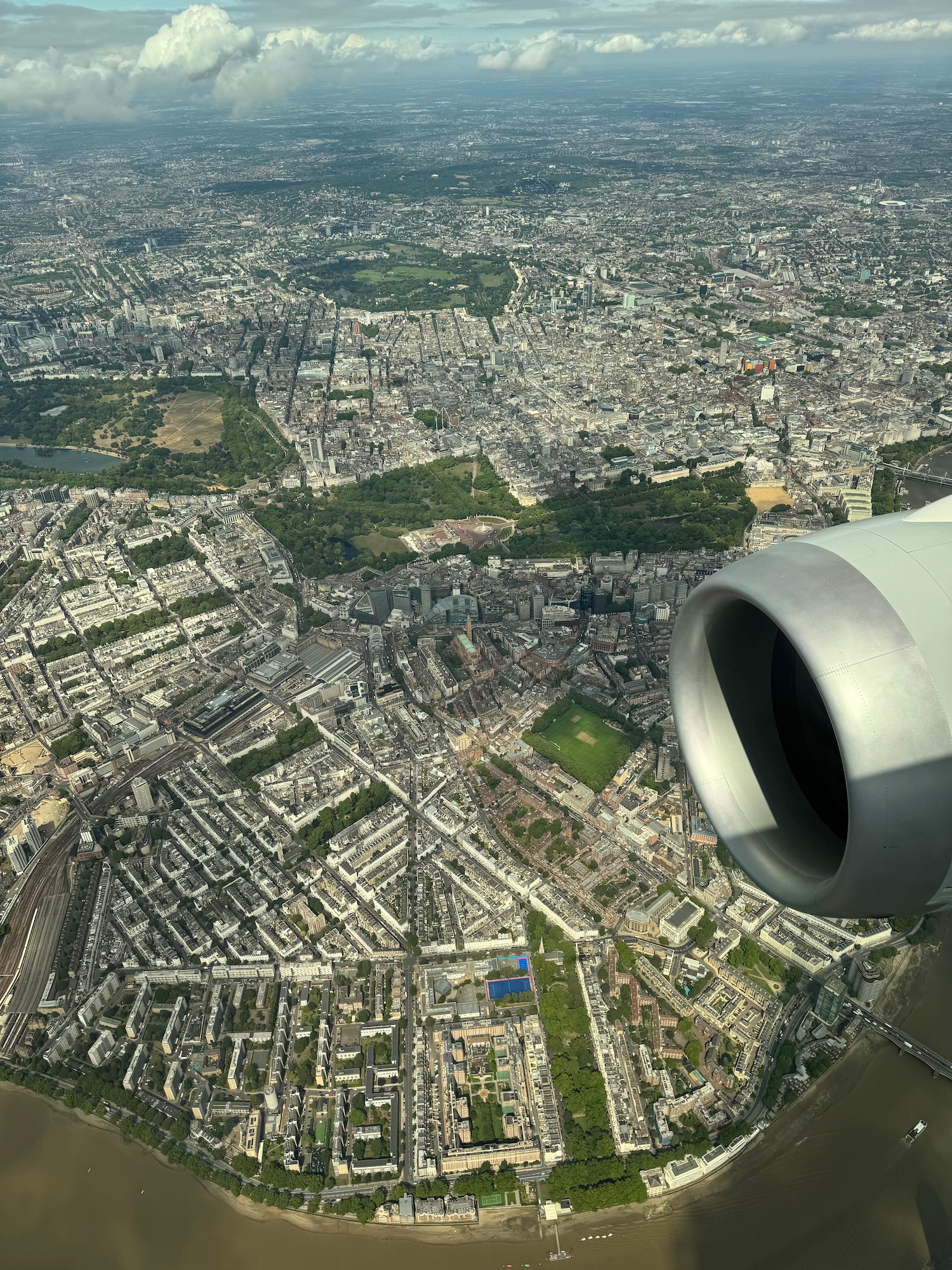 an airplane engine above a city