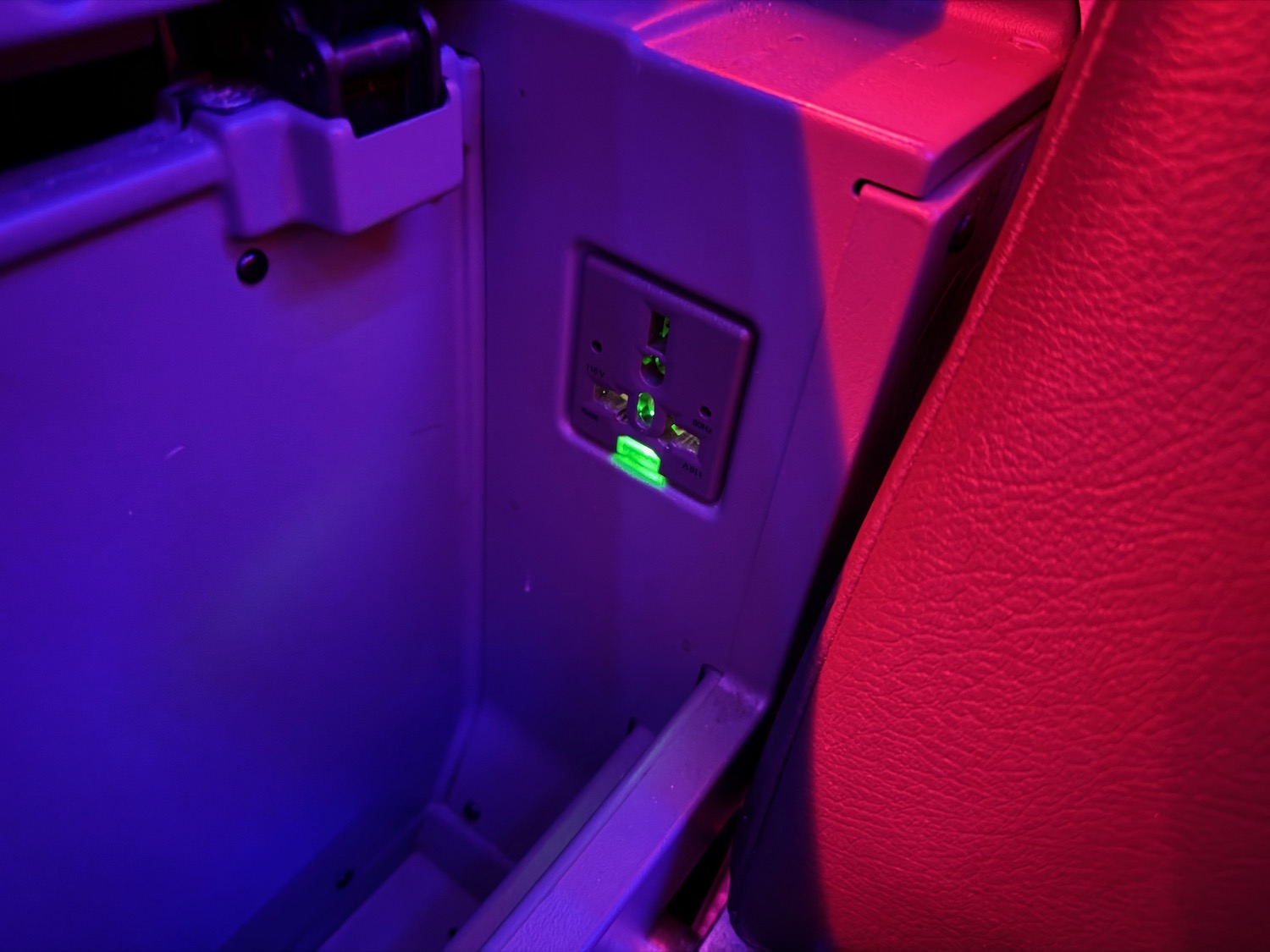 a green light on a power outlet