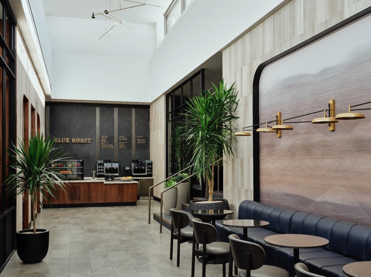 a room with tables and chairs