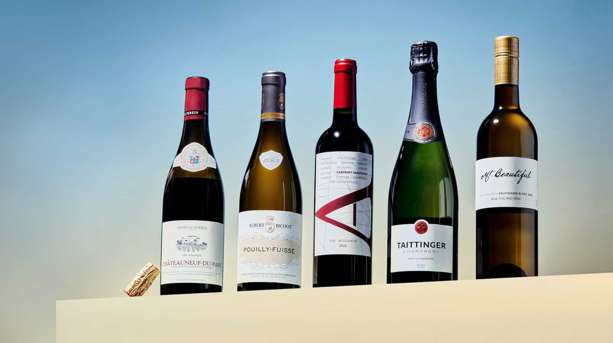 a group of wine bottles