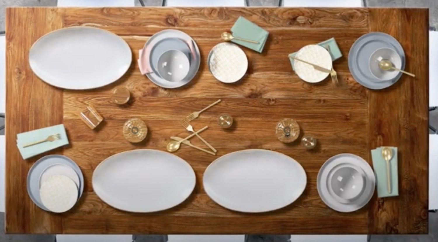 a table with plates and forks