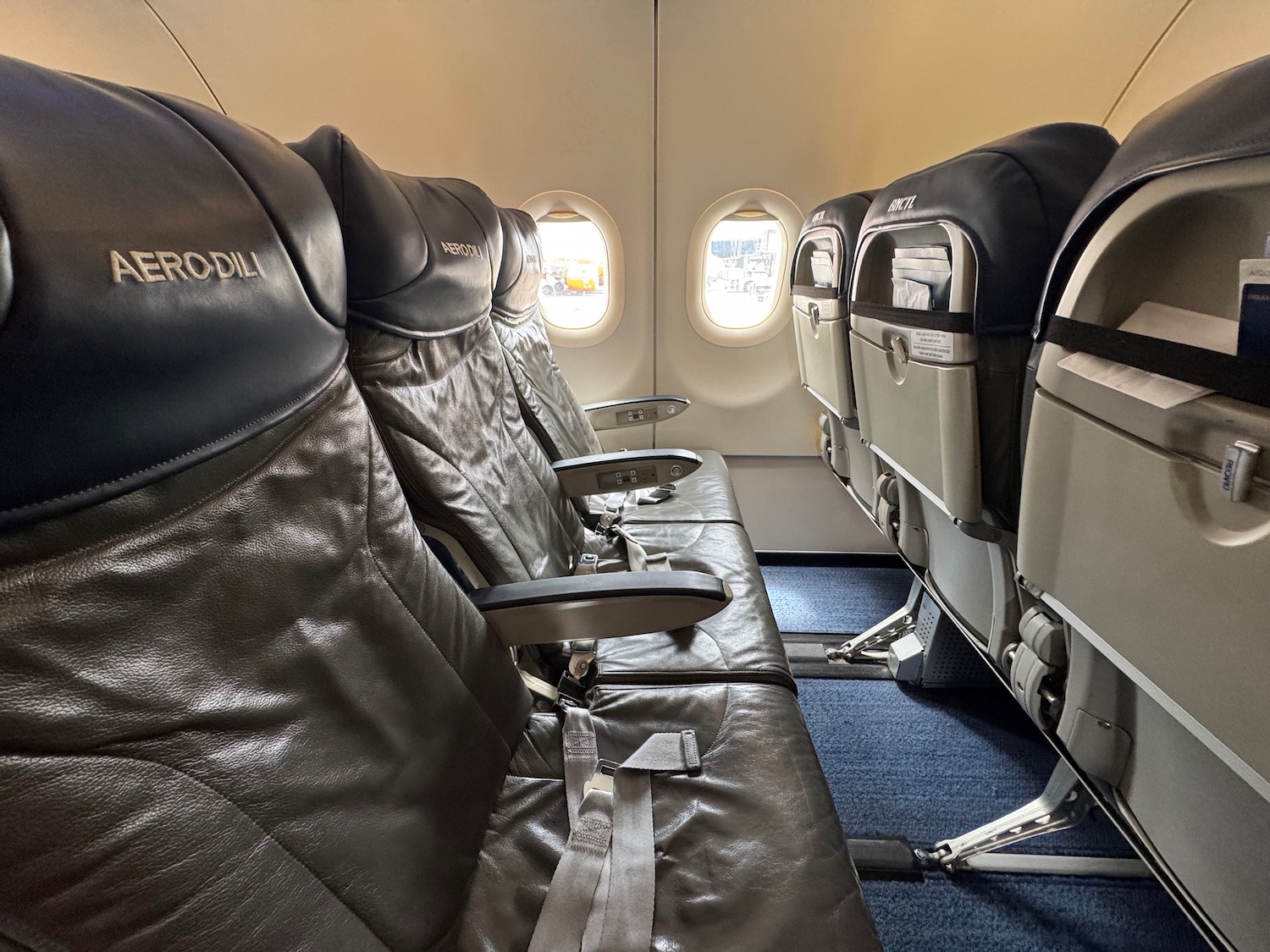 a row of seats in an airplane