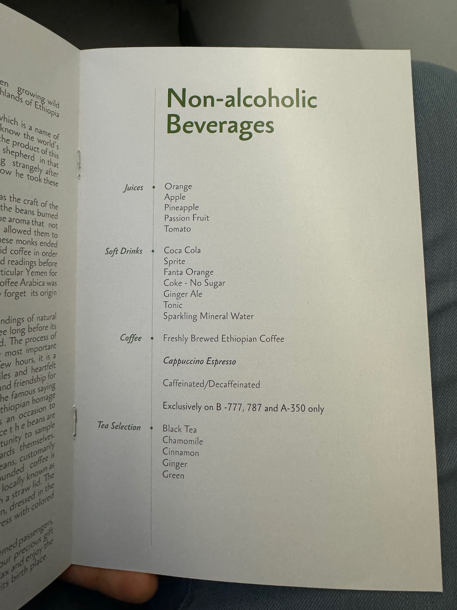 a menu of beverages in a book