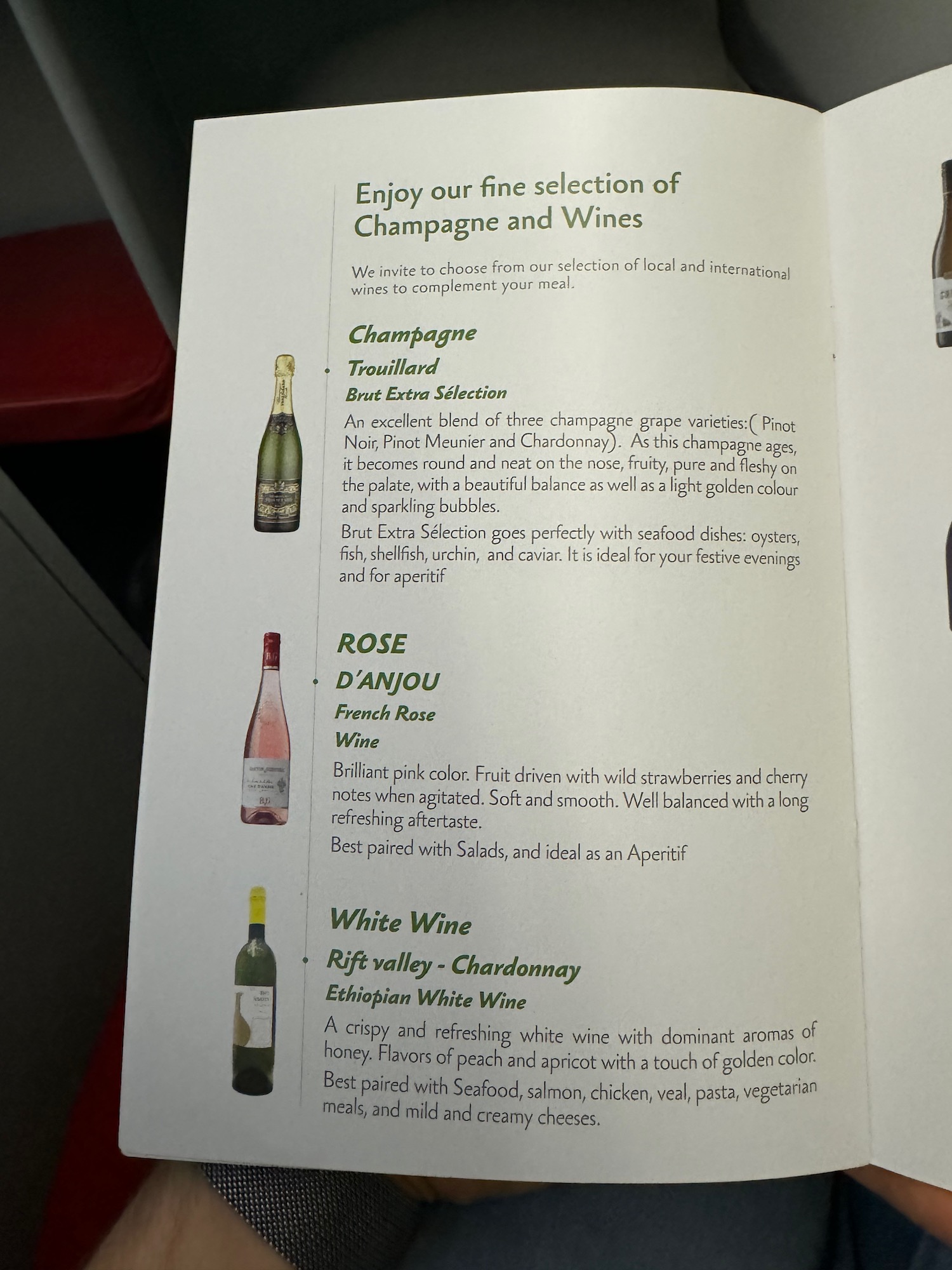 a menu of wine bottles
