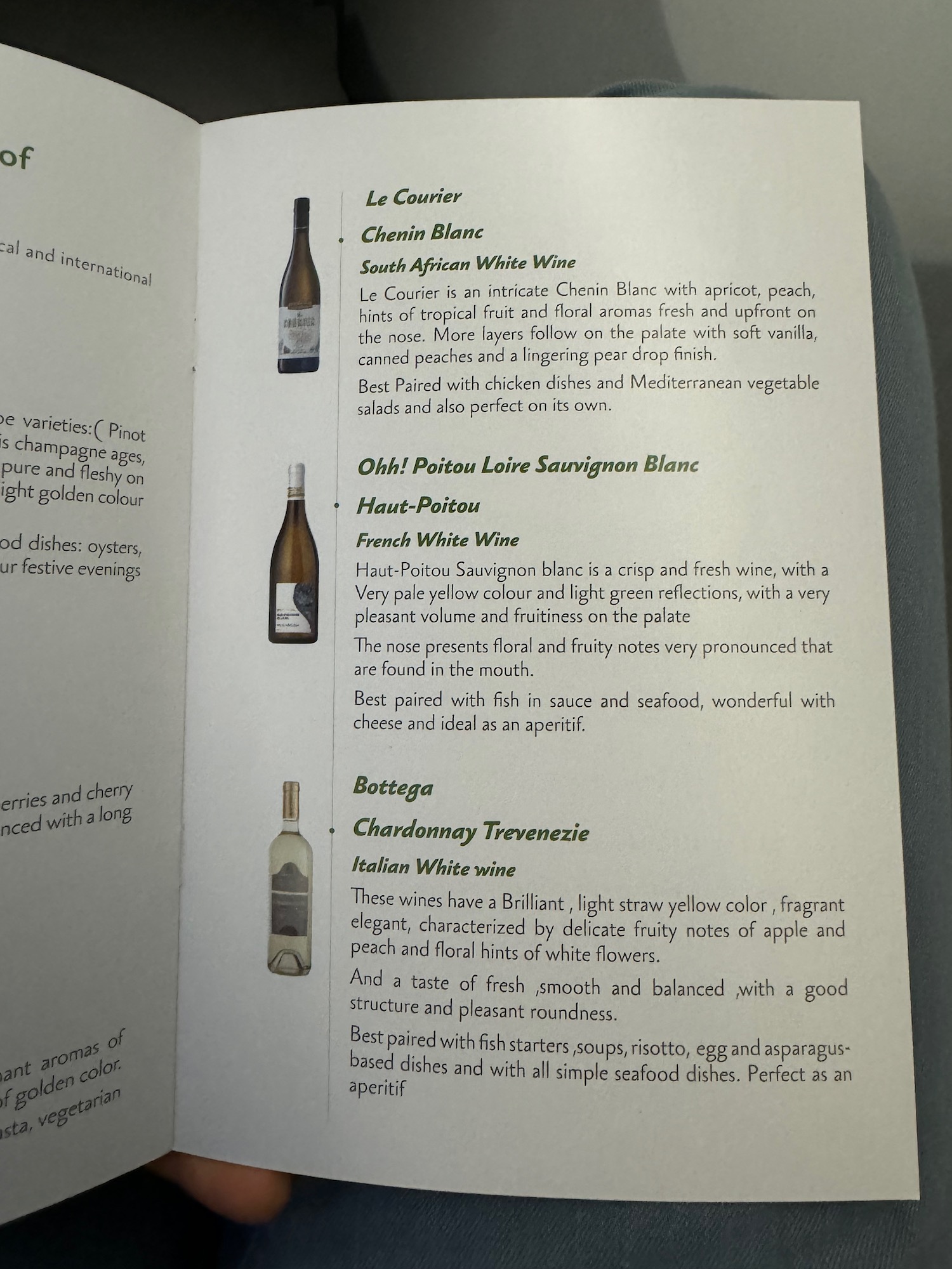 a menu of wine bottles