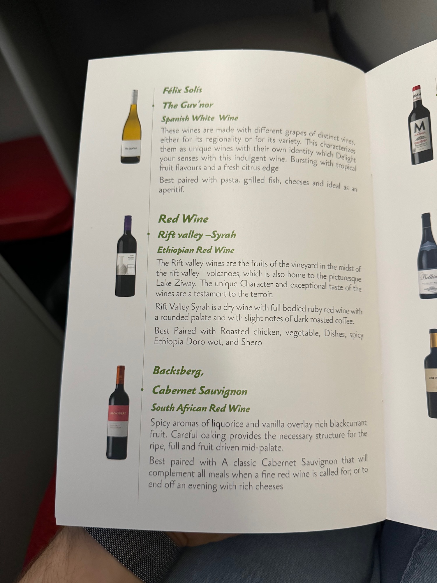 a menu of wine bottles