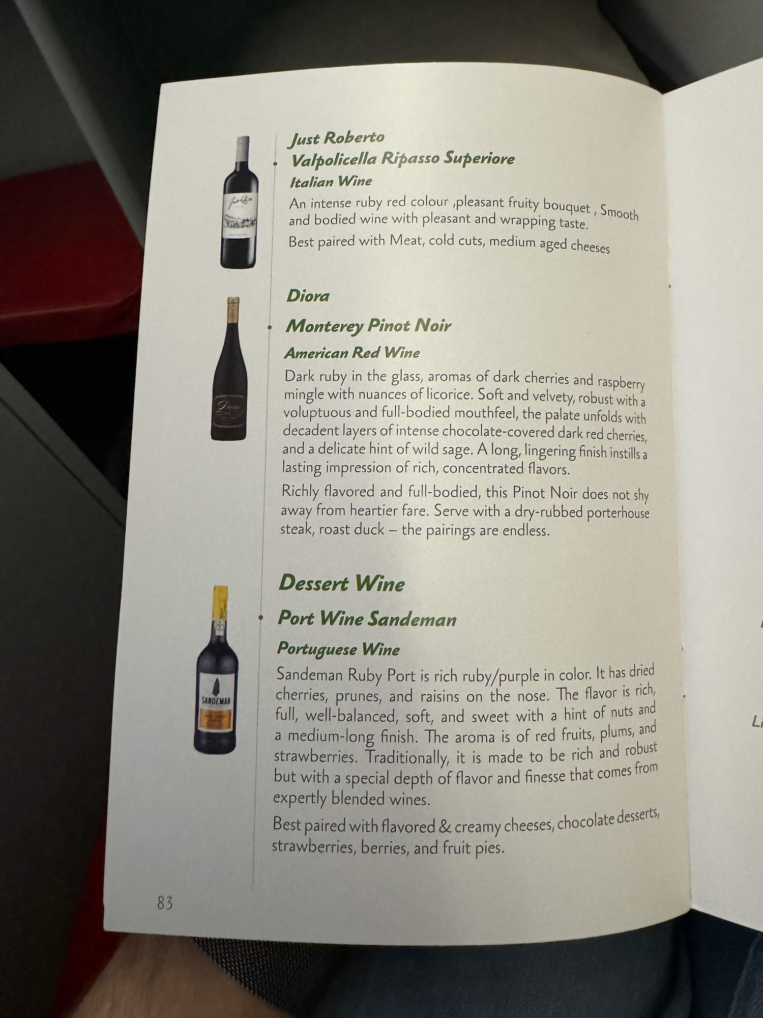 a menu of wine bottles