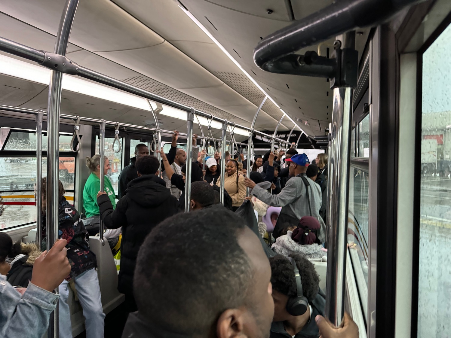 a group of people on a bus