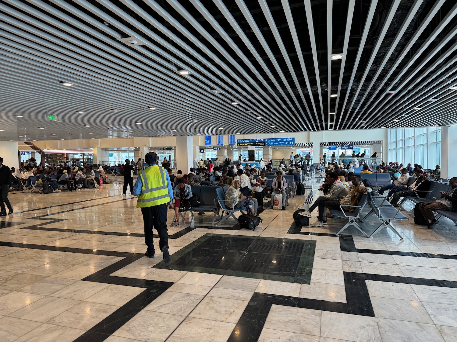 a group of people in an airport