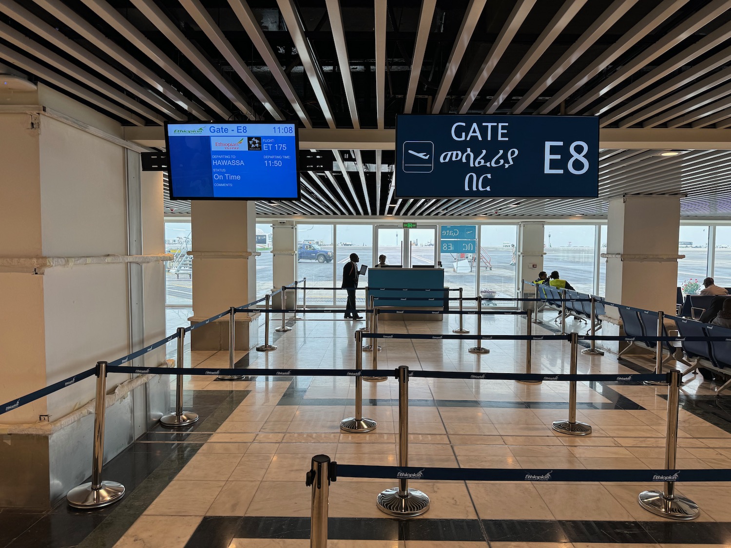 a group of people in an airport