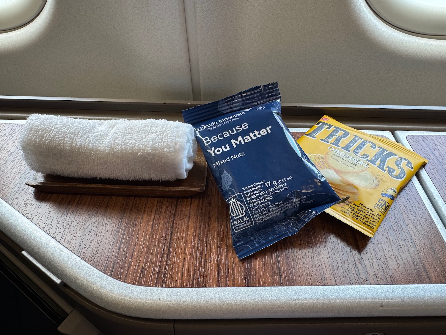 a towel and packages on a table