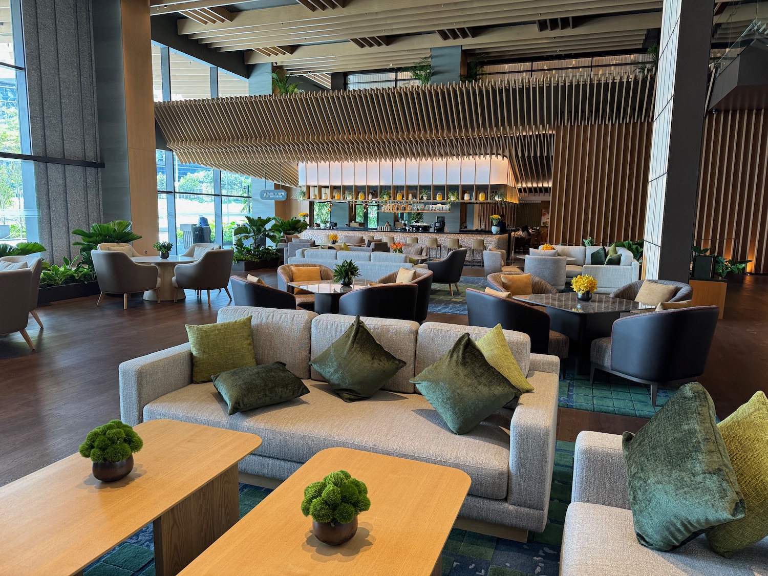 a room with couches and tables