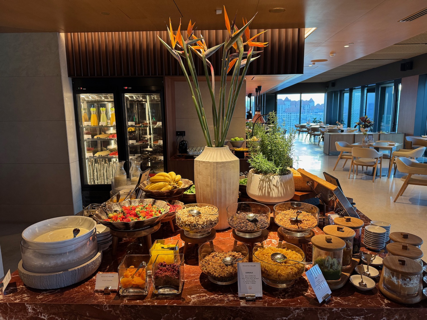 a buffet table with food on it