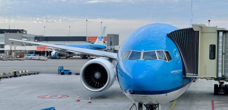 KLM Boeing 777 at gate in Amsterdam