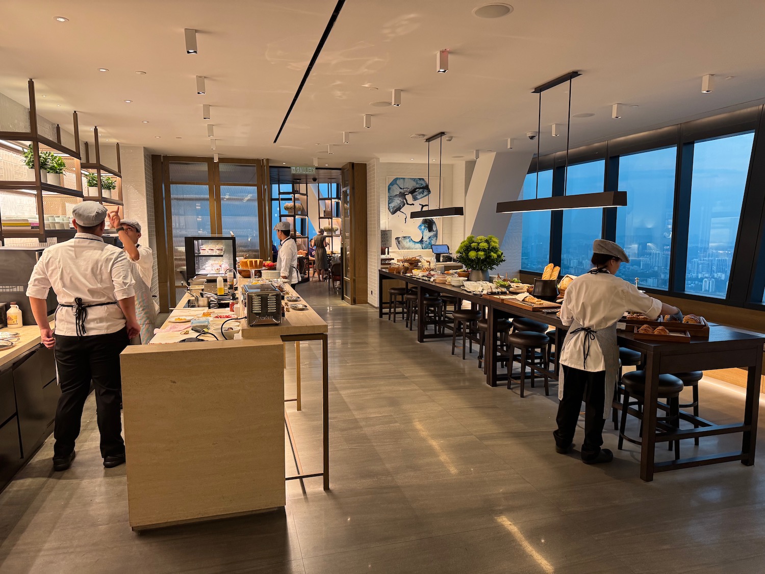 a group of people in a restaurant