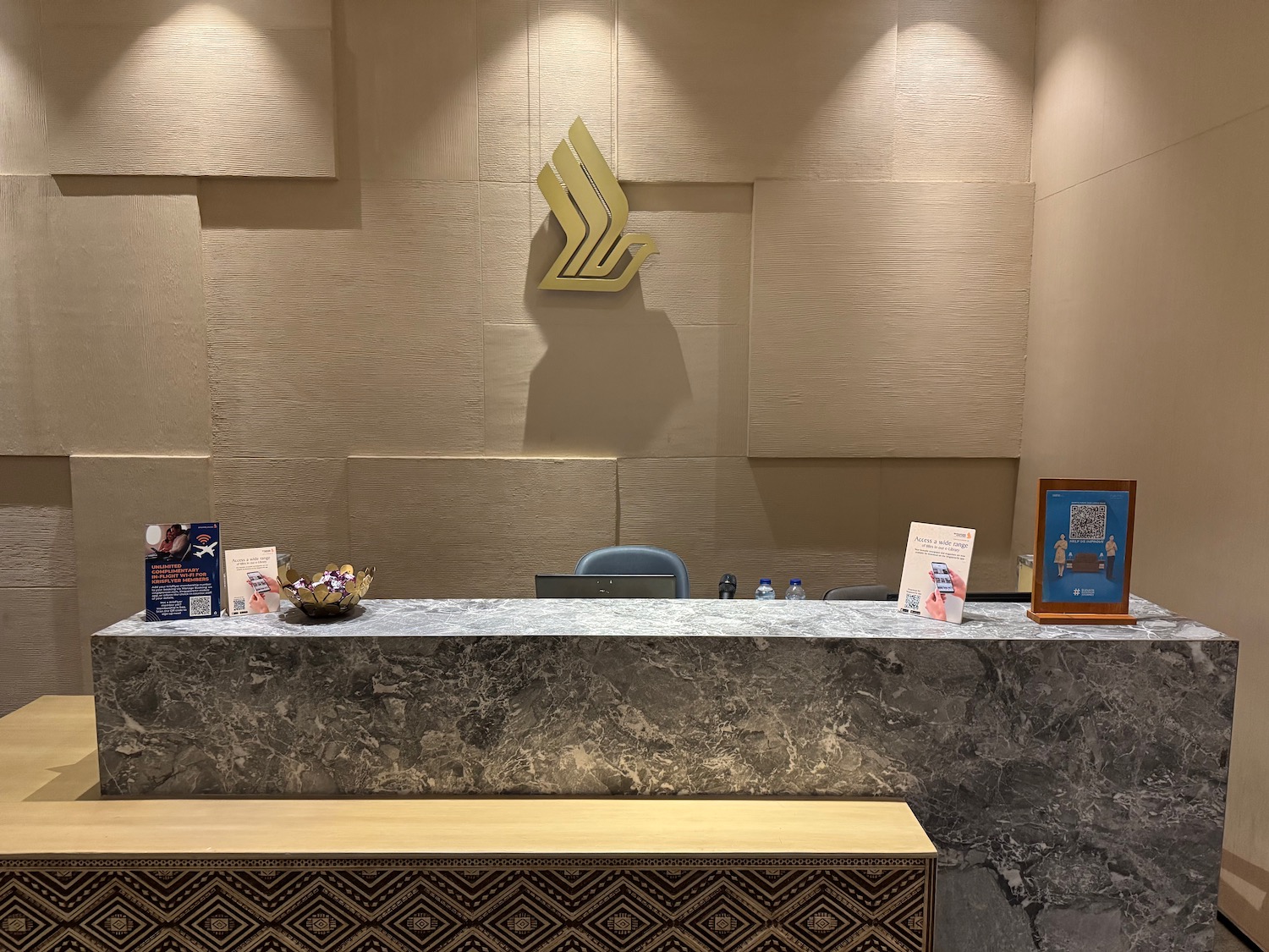 a reception desk in a hotel