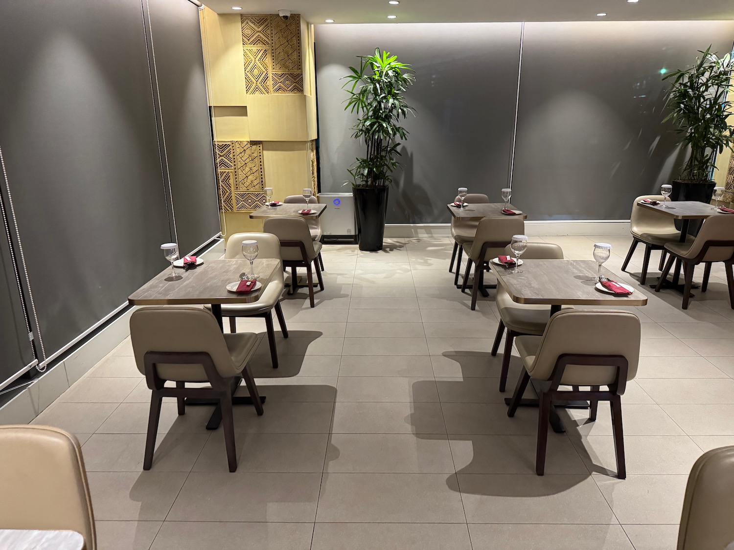 a room with tables and chairs