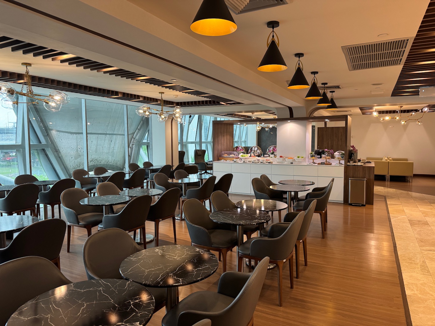 a room with tables and chairs