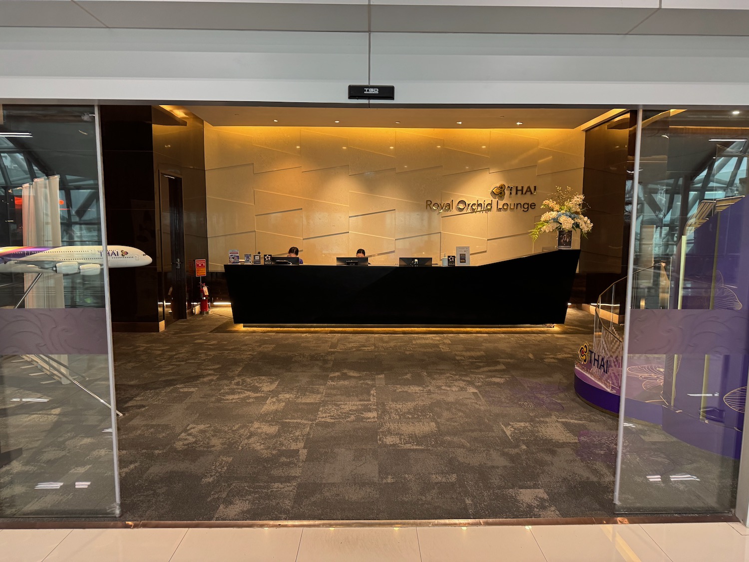 a reception desk in a lobby