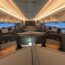 an airplane with seats and a tv