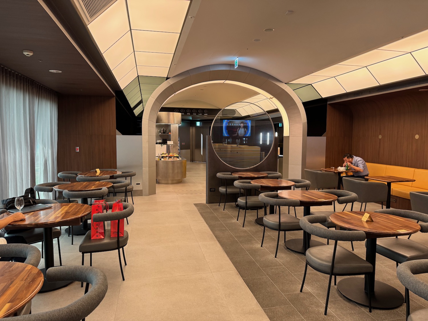 a room with tables and chairs