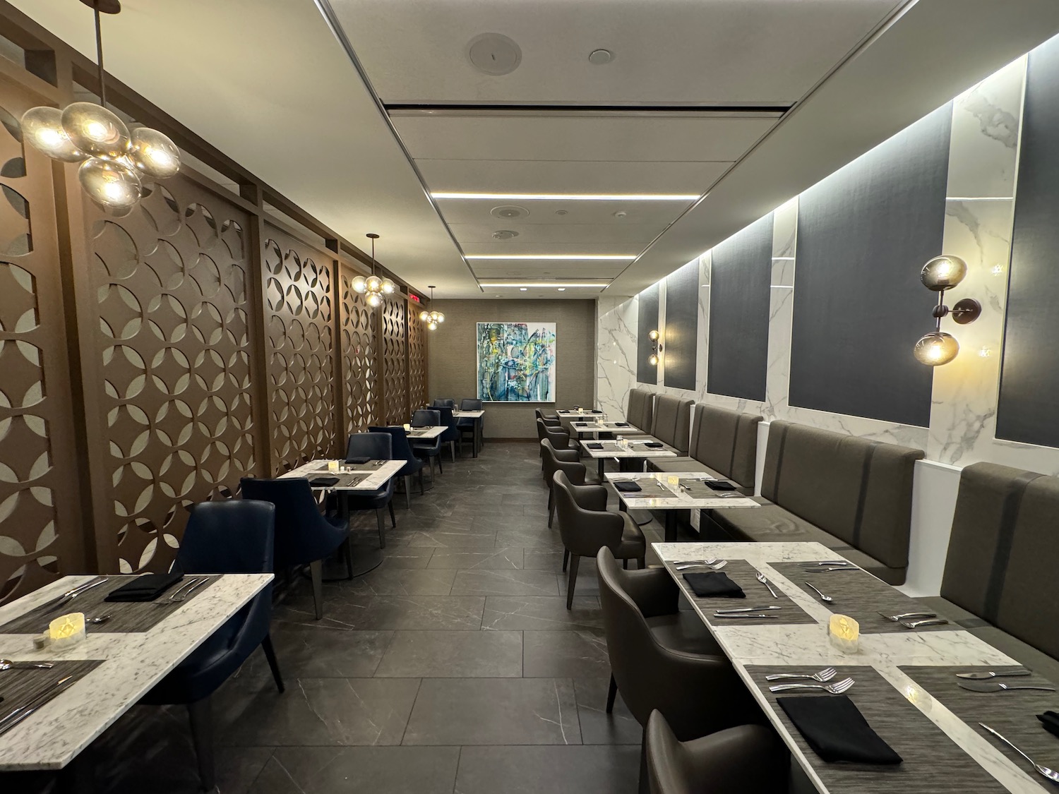 a room with tables and chairs