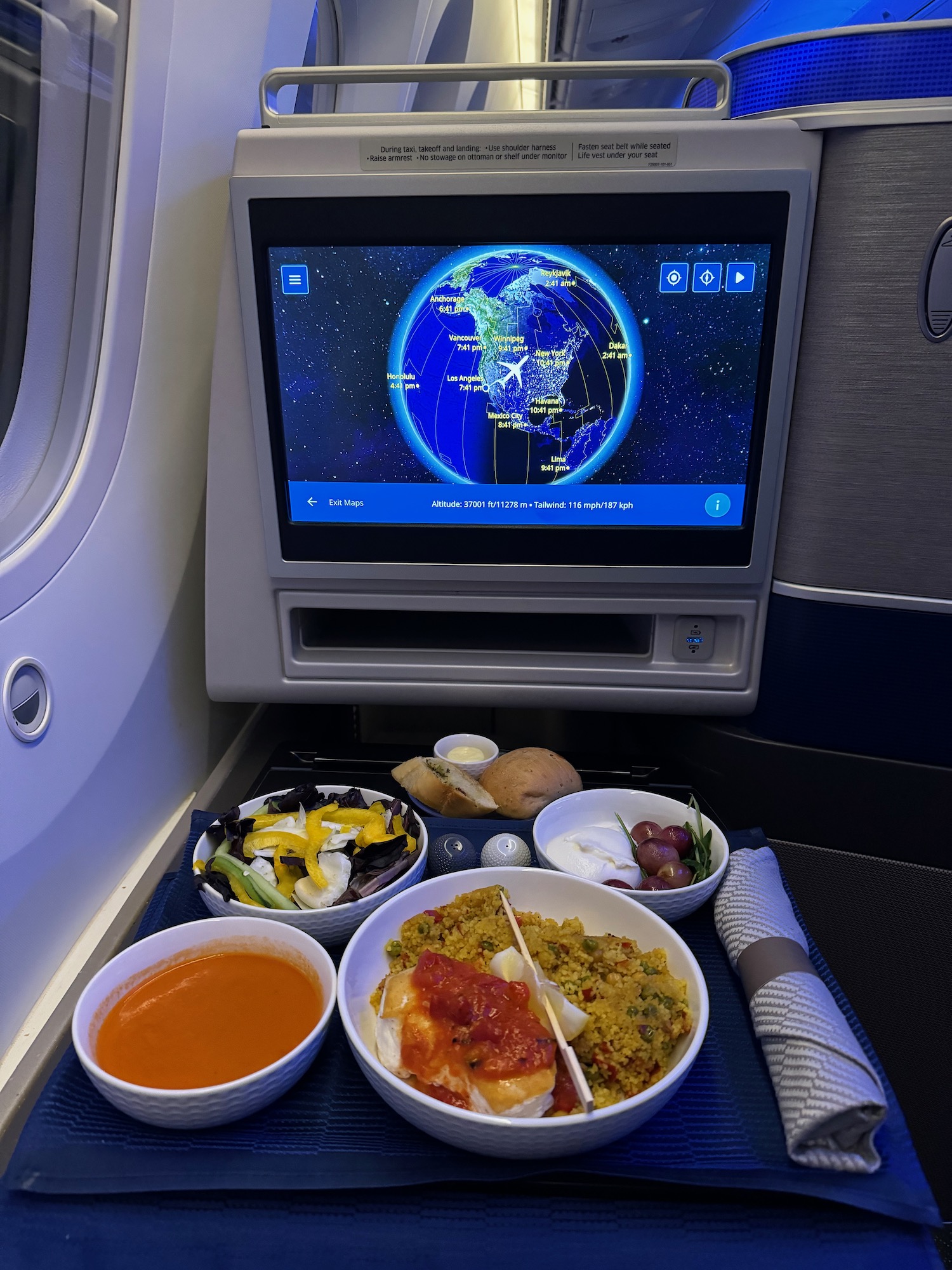 a screen on the side of a plane