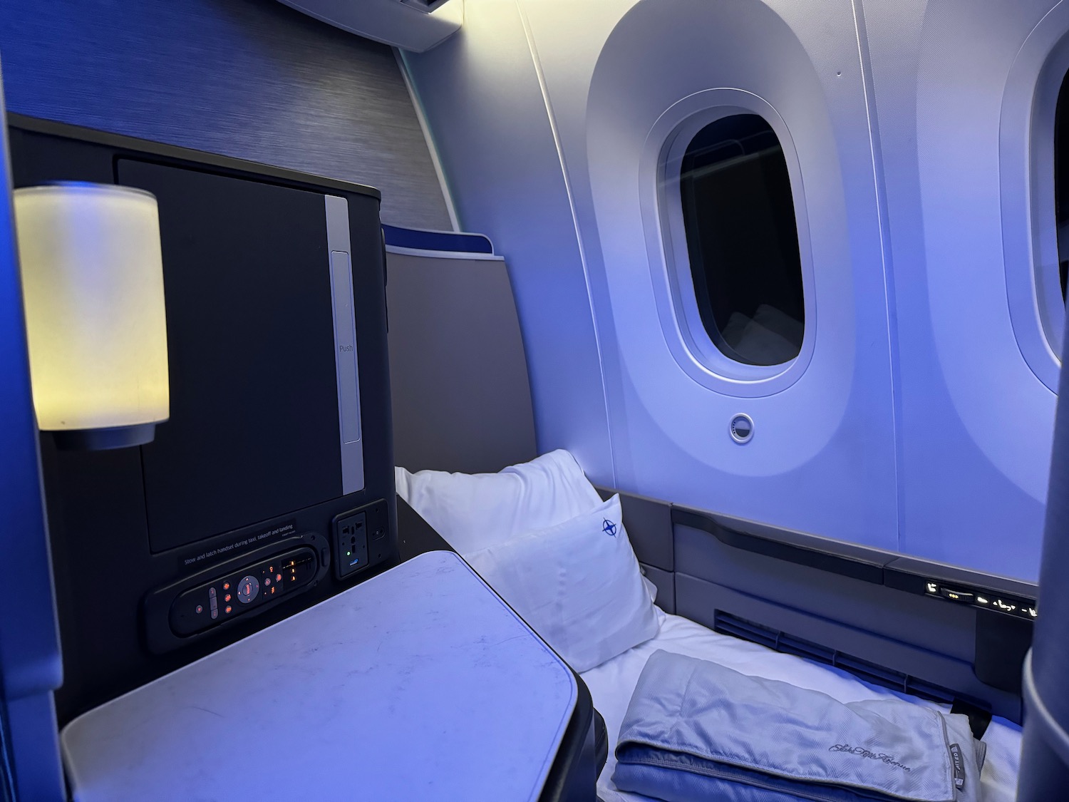 a bed in a plane