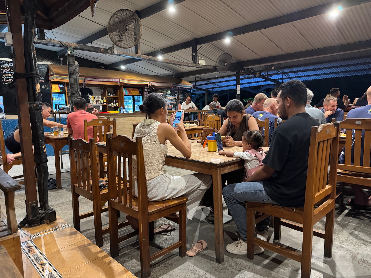 a group of people sitting at tables