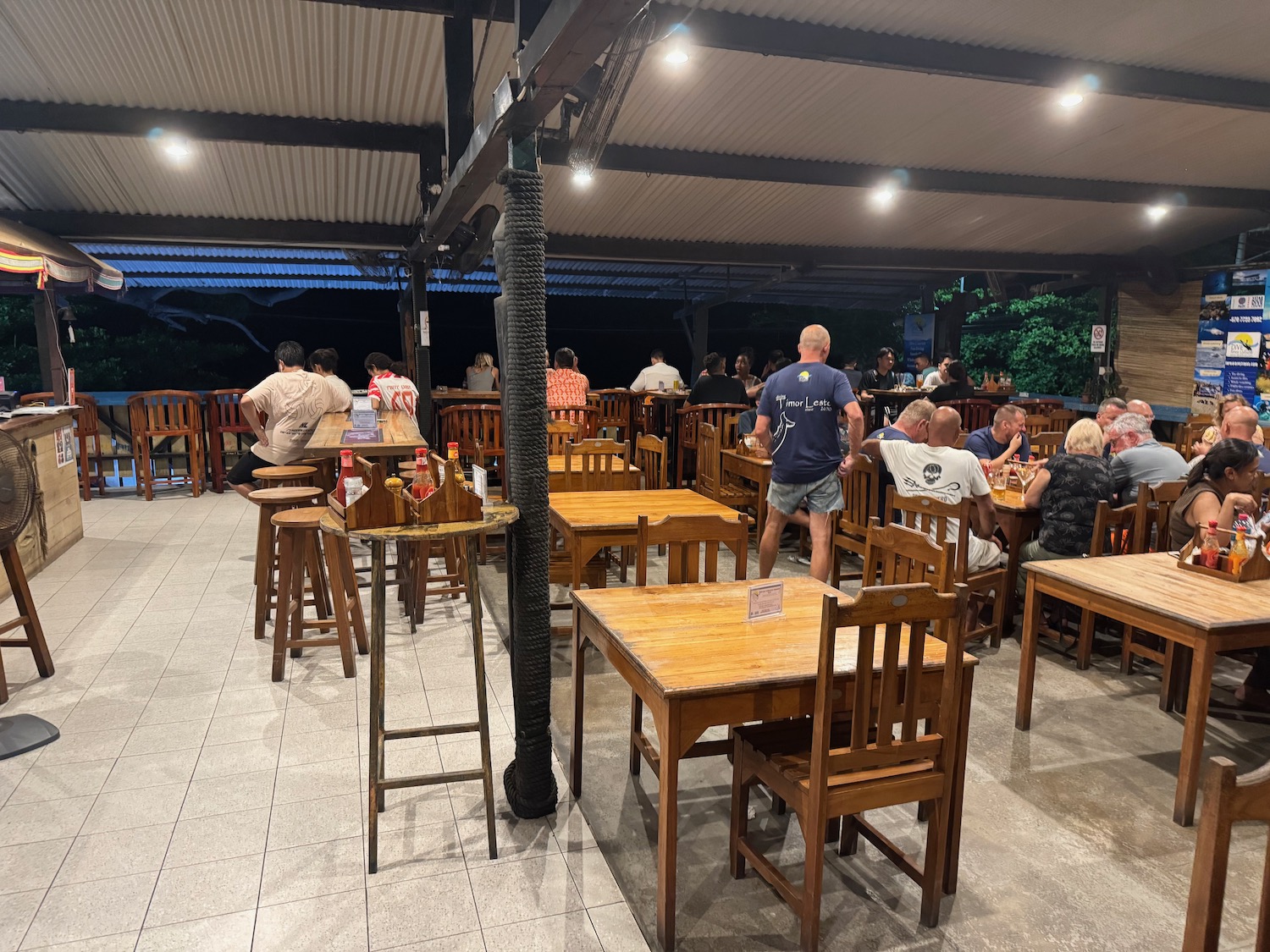 a group of people sitting at tables