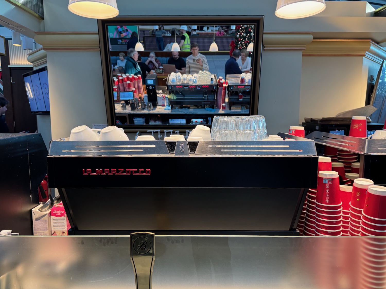 a coffee machine and a television