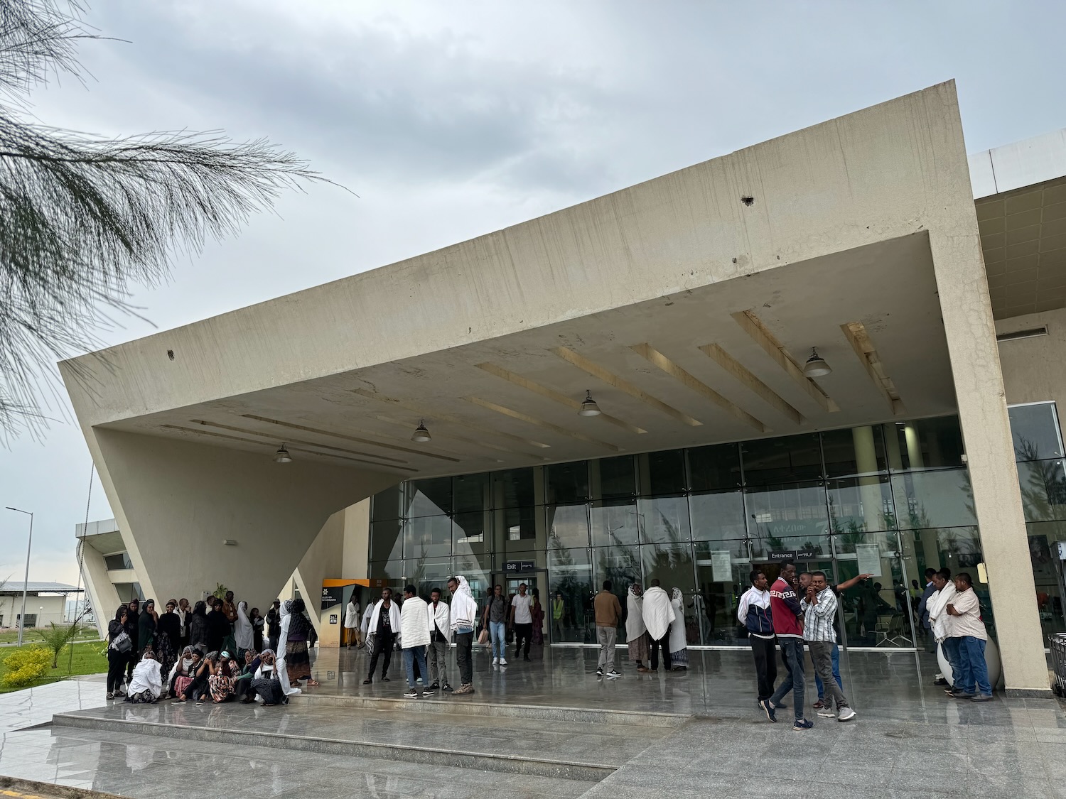 a group of people outside of a building