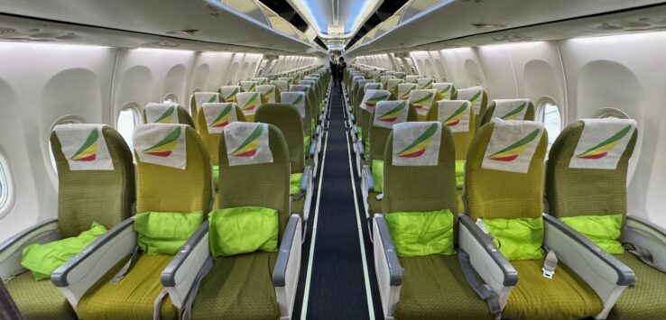 rows of seats on an airplane