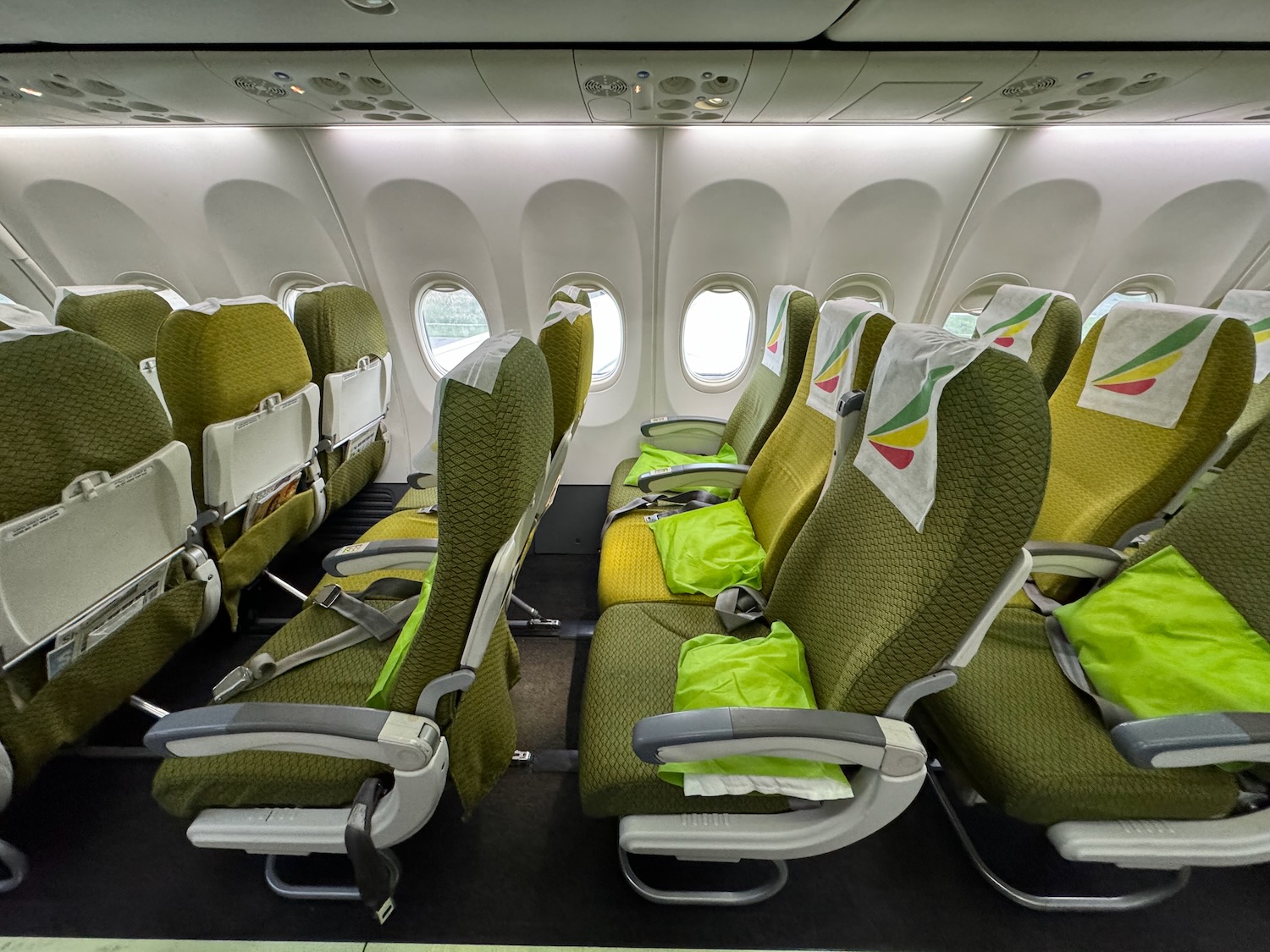 a row of seats in an airplane