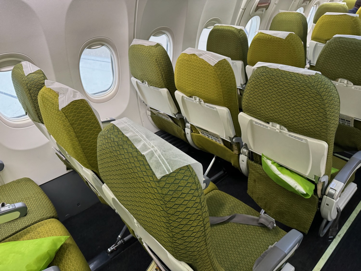 a row of seats in an airplane