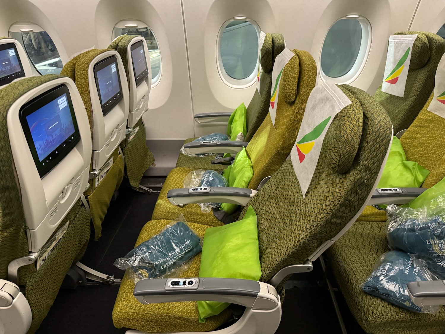 a row of seats in an airplane