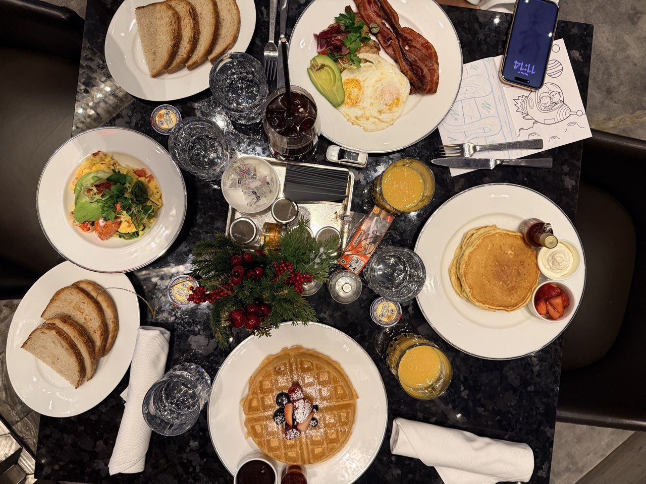Family Christmas trip to New York Park Hyatt breakfast