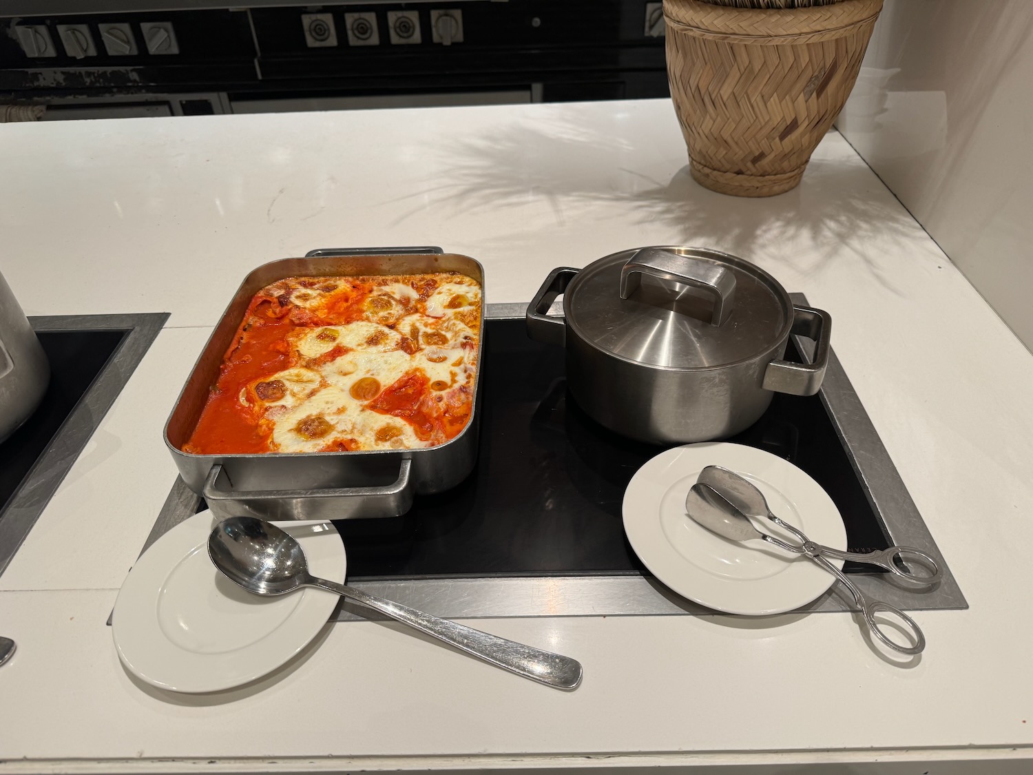 a pan of food on a stove